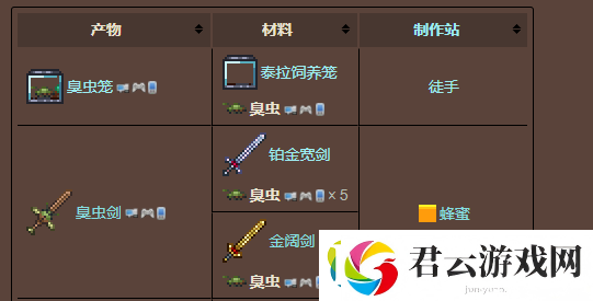 泰拉瑞亚臭虫剑怎么制作