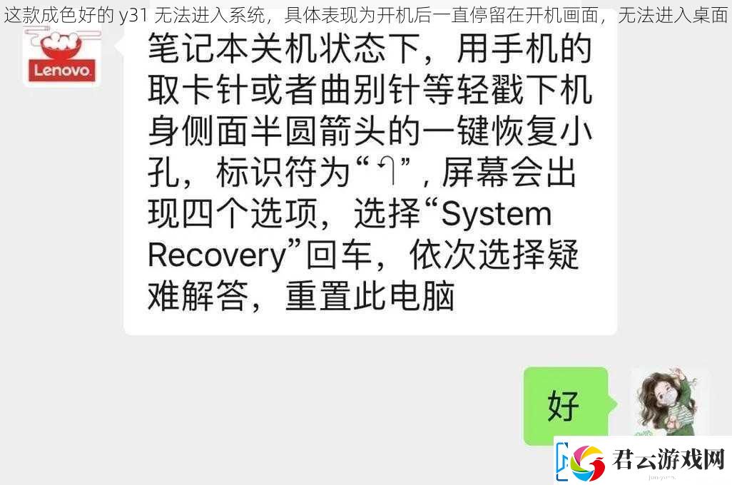 这款成色好的-y31-无法进入系统-具体表现为开机后一直停留在开机画面-无法进入桌面